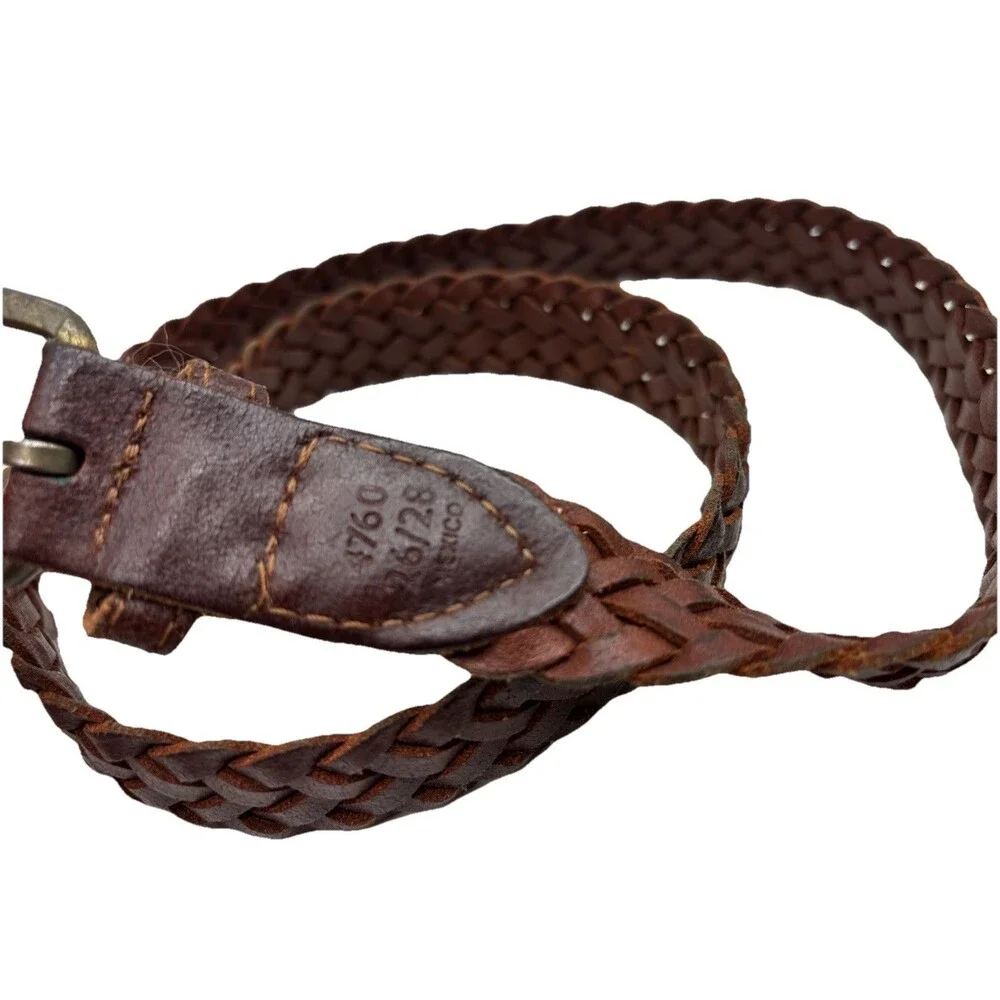 Brown Braided Leather Belt - Youth Kids Sz 26/28 Antiqued Brass Buckle Boy Girl